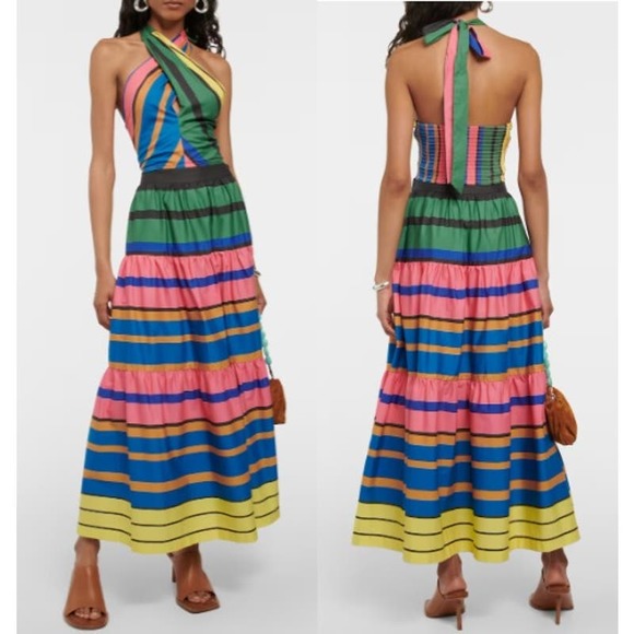 NEW STAUD High Waisted Sea Striped Tiered A-Line Poplin Midi Skirt Women… - Picture 2 of 10